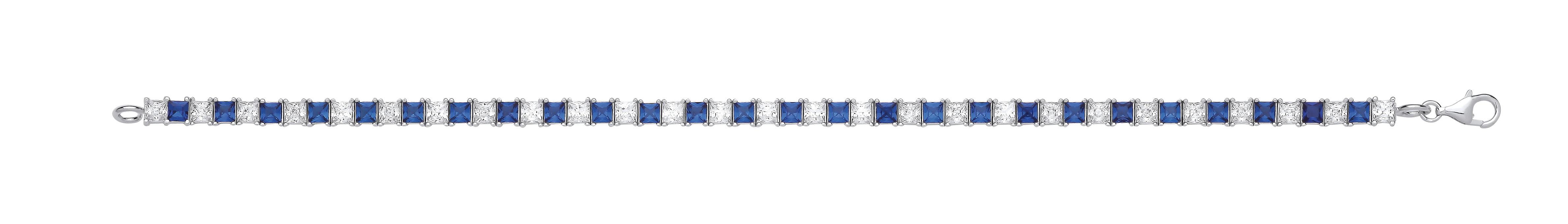 Silver CZ & Sapphire Square Cut Tennis Bracelet