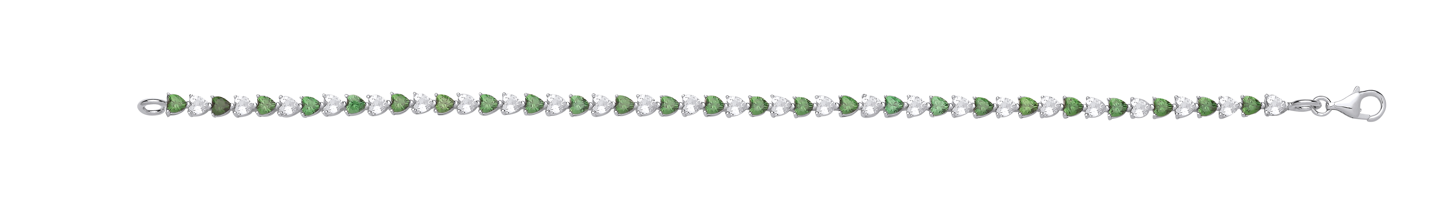 Silver CZ & Emerald Heart Stone Tennis Bracelet