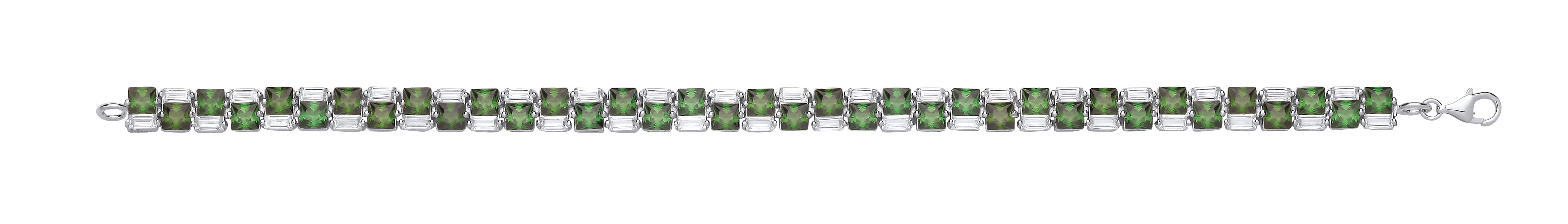 Silver CZ & Emerald Square & Baguette Alternate Tennis Bracelet