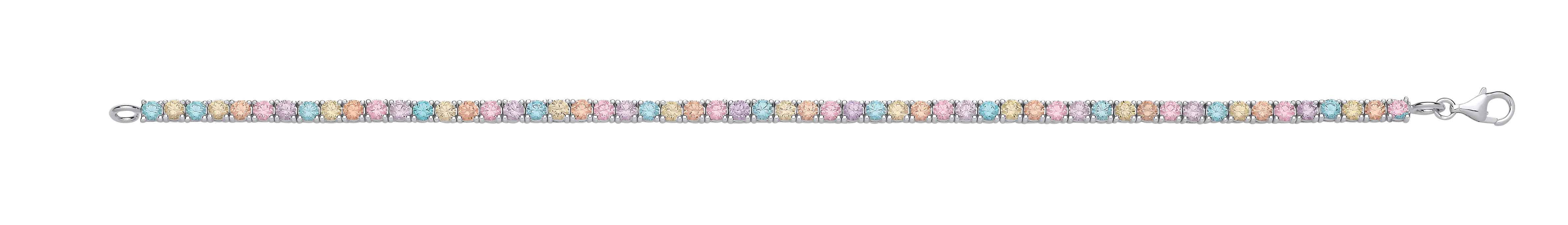 Silver Rainbow Round Stone CZ Tennis Bracelet