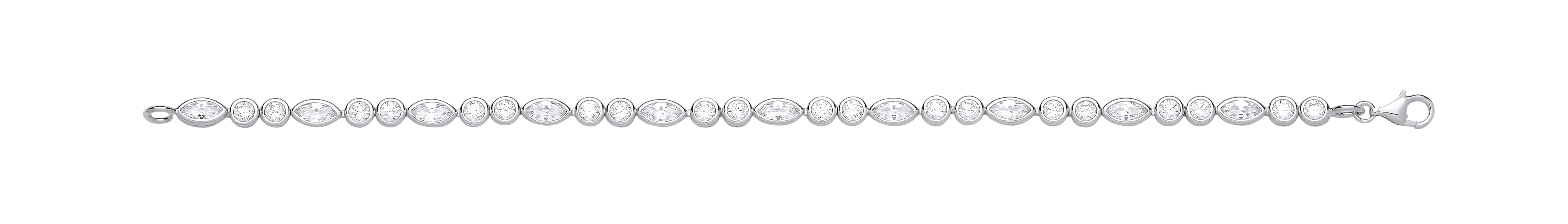 Silver CZ Round & Marquise Rubover Tennis Bracelet