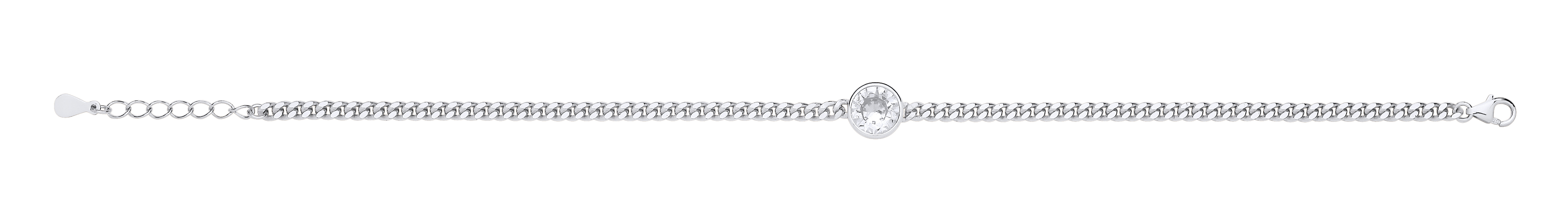 Silver Curb Bracelet With Round Stone Detail