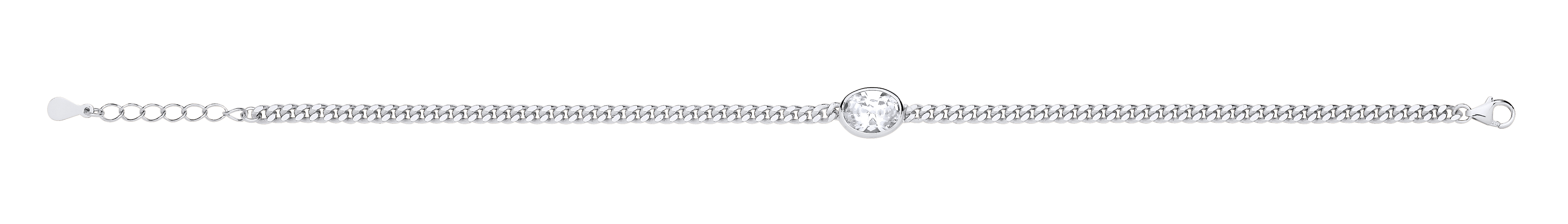 Silver Curb Bracelet With Oval Stone Detail