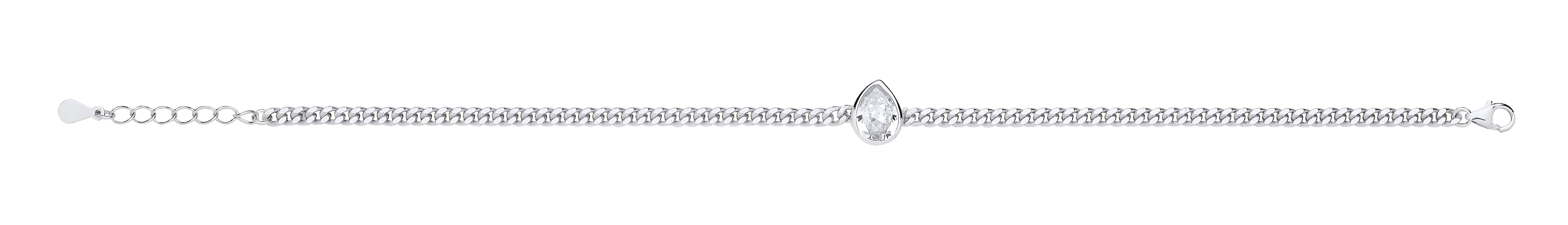 Silver Curb Bracelet With Pear Drop Stone Detail