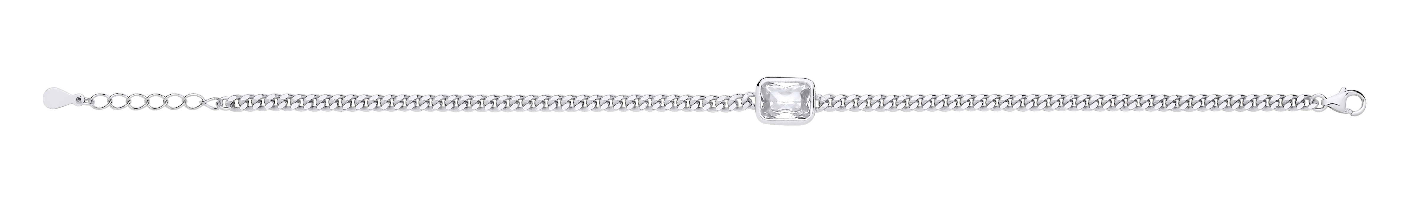 Silver Curb Bracelet With Rectangle Stone Detail