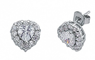 925 Sterling Silver CZ Heart Studs