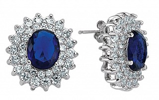925 Sterling Silver CZ White Claw Set Studs With A Sapphire Stone Centre