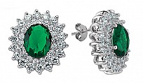 925 Sterling Silver CZ White Claw Set Studs With A Emerald Stone Centre