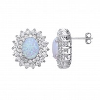 925 Sterling Silver CZ White Claw Set Studs With A Opal Stone Centre