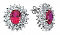 925 Sterling Silver CZ White Claw Set Studs With A Ruby Stone Centre