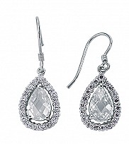 925 Sterling Silver CZ Micro Pave Pear Shape Drop Earrings