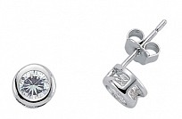 925 Sterling Silver CZ White Rubover Studs
