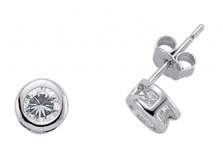 925 Sterling Silver CZ White Rubover Studs
