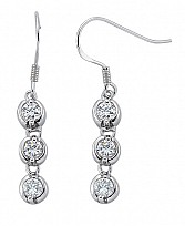 925 Sterling Silver CZ Rubover Drop Earrings