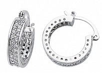 925 Sterling Silver CZ 3 Row Micro Pave Set Hoop Earrings