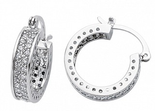 925 Sterling Silver CZ 3 Row Micro Pave Set Hoop Earrings