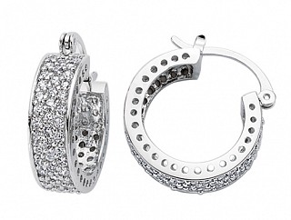925 Sterling Silver CZ 3 Row Micro Pave Set Hoop Earrings
