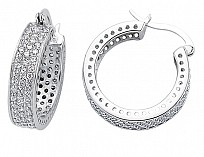 925 Sterling Silver CZ 3 Row Micro Pave Set Hoop Earrings