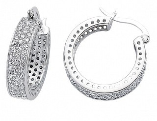 925 Sterling Silver CZ 3 Row Micro Pave Set Hoop Earrings