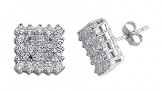 925 Sterling Silver White Square Micro Pave Set Studs