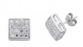 925 Sterling Silver CZ Micro Pave Square Studs
