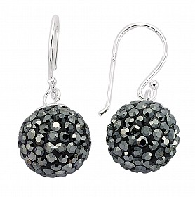 BLACK/HEMATITE CRYSTAL BALL DROPS 12MM