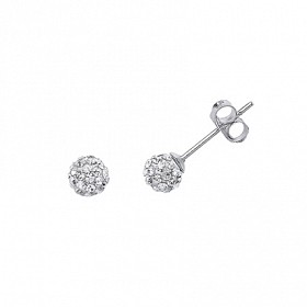 925 Sterling Silver Crystal Ball Studs 6mm white
