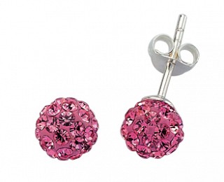 925 Sterling Silver Pink Crystal Ball Studs 7.5mm