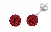 925 Sterling Silver Red Crystal Ball Studs 7.5mm