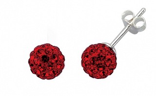 925 Sterling Silver Red Crystal Ball Studs 7.5mm