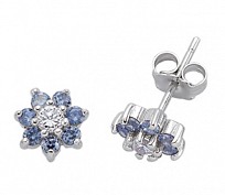 925 Sterling Silver CZ Tanzanite White Cluster Studs