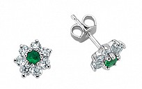 925 Sterling Silver Cluster Studs With A Emerald Centre