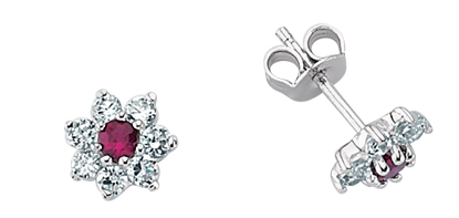 925 Sterling Silver Cluster Studs With A Ruby Centre