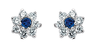 925 Sterling Silver Cluster Studs With A Sapphire Centre