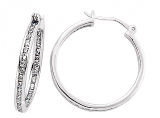 925 Sterling Silver CZ Channel Set Hoops