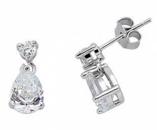 925 Sterling Silver CZ Pear Drop Earrings