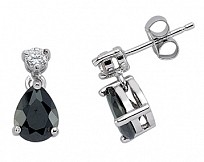 925 Sterling Silver CZ Black Pear Drop Earrings