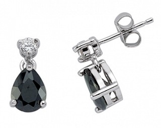 925 Sterling Silver CZ Black Pear Drop Earrings