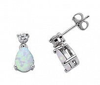 925 Sterling Silver CZ Opal Pear Drop Earrings