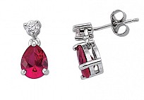 925 Sterling Silver CZ Ruby Pear Drop Earrings