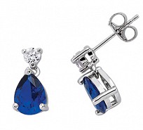 925 Sterling Silver CZ Sapphire Pear Drop Earrings