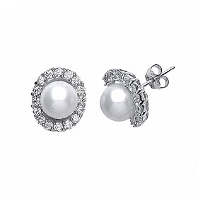 925 Sterling Silver PEARL & WHITE EARRINGS