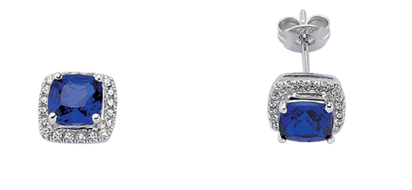 925 Sterling Silver Cubic Zirconia Sapphire Princess Cut Stud Earrings