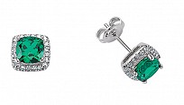 925 Sterling Silver Cubic Zirconia Emerald Princess Cut Stud Earrings
