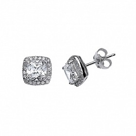 925 Sterling Silver Cubic Zirconia  Princess Cut Stud Earrings