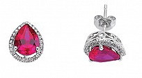 925 Sterling Silver Cubic Zirconia Ruby Pear Drop Stud Earrings