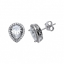 925 Sterling Silver Cubic Zirconia  Pear Drop Stud Earrings