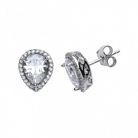 925 Sterling Silver Cubic Zirconia  Pear Drop Stud Earrings