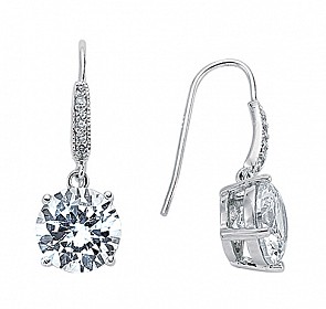 925 Sterling Silver CZ Round Claw Set Drop Earrings
