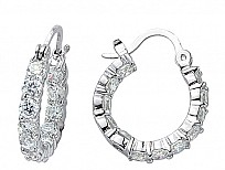 925 Sterling Silver CZ Clawset Full Eternity Hoop Earrings